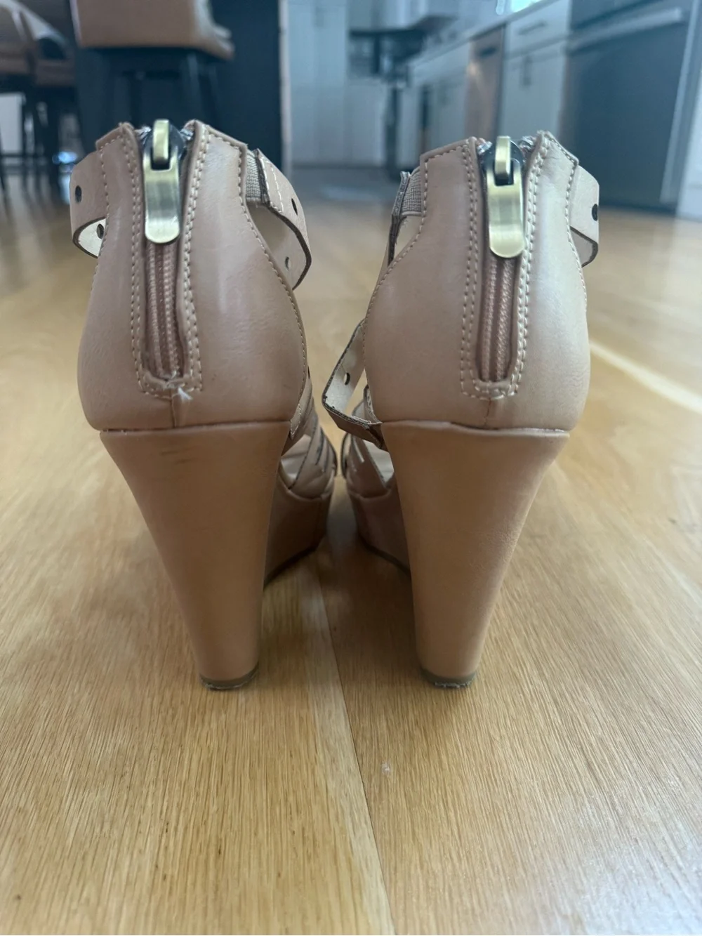 Chinese Laundry Tan Strappy Cutout Wedge Sandals